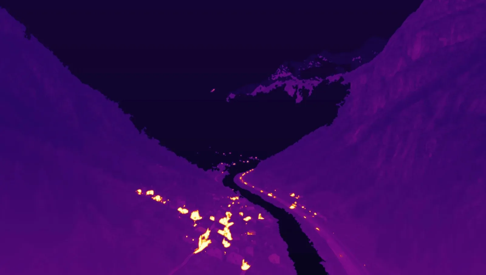 La stessa valle vista dalla termocamera, esempio illustrativo